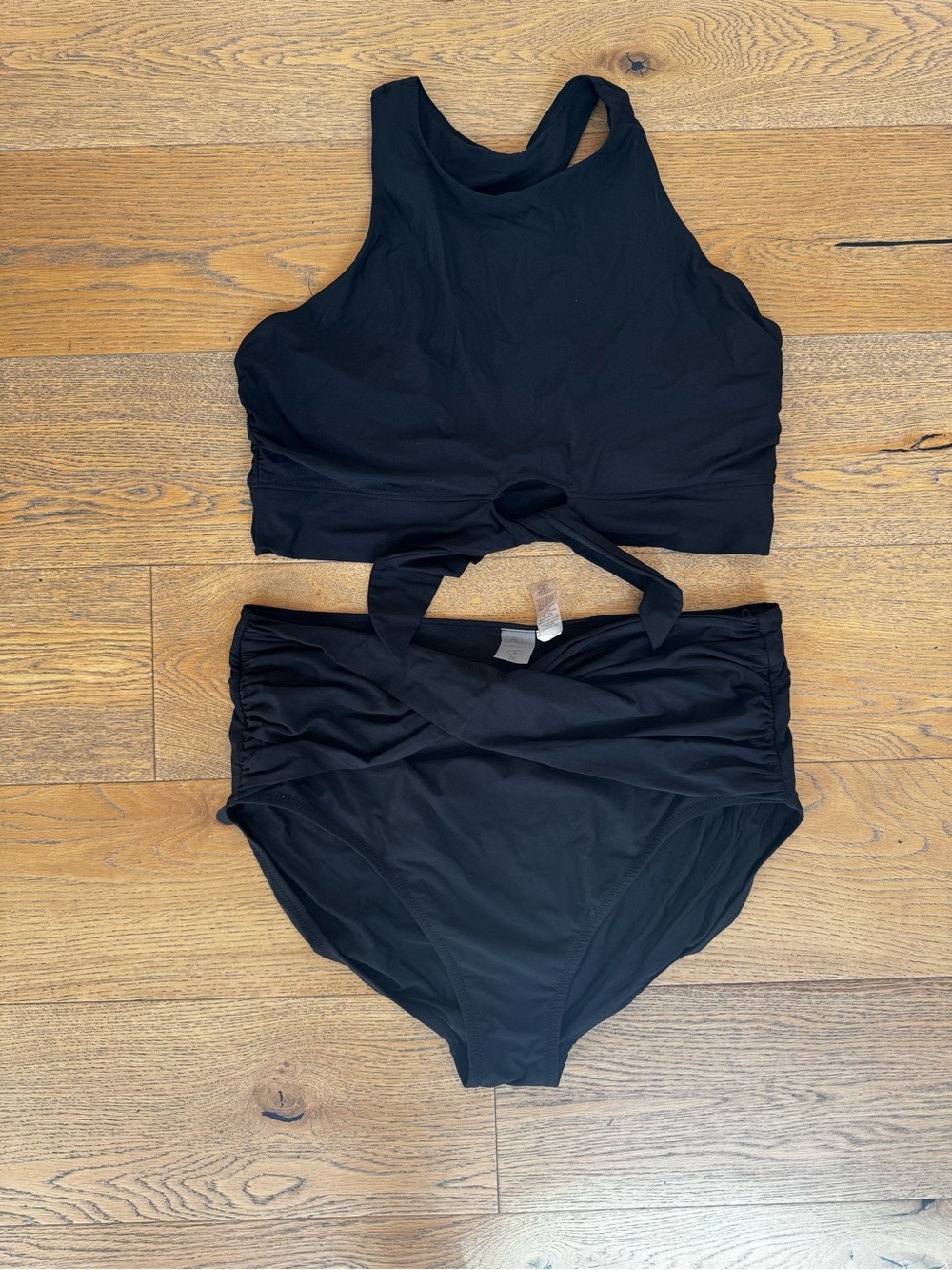 Calia Black High-Neck Twist Front Two-Piece Swim Set